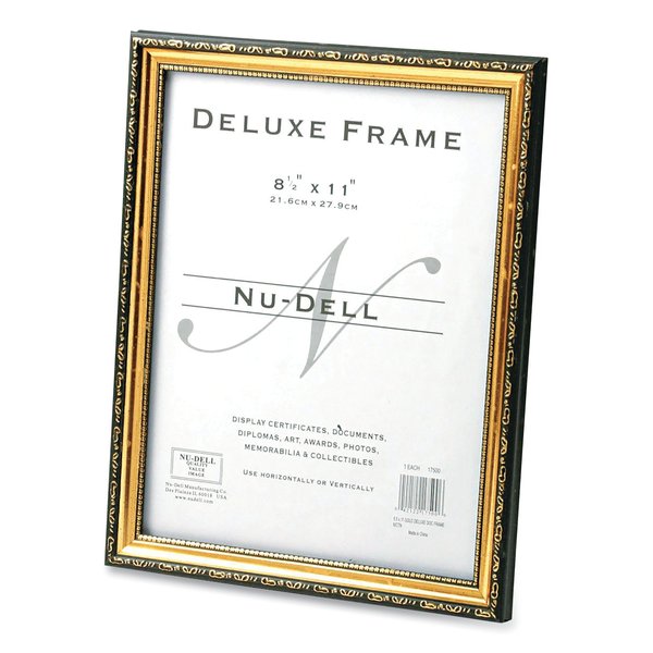 Nudell Deluxe Document and Photo Frame, Molded Styrene/Plastic, 8.5 x 11 Insert, Gold/Black 17500